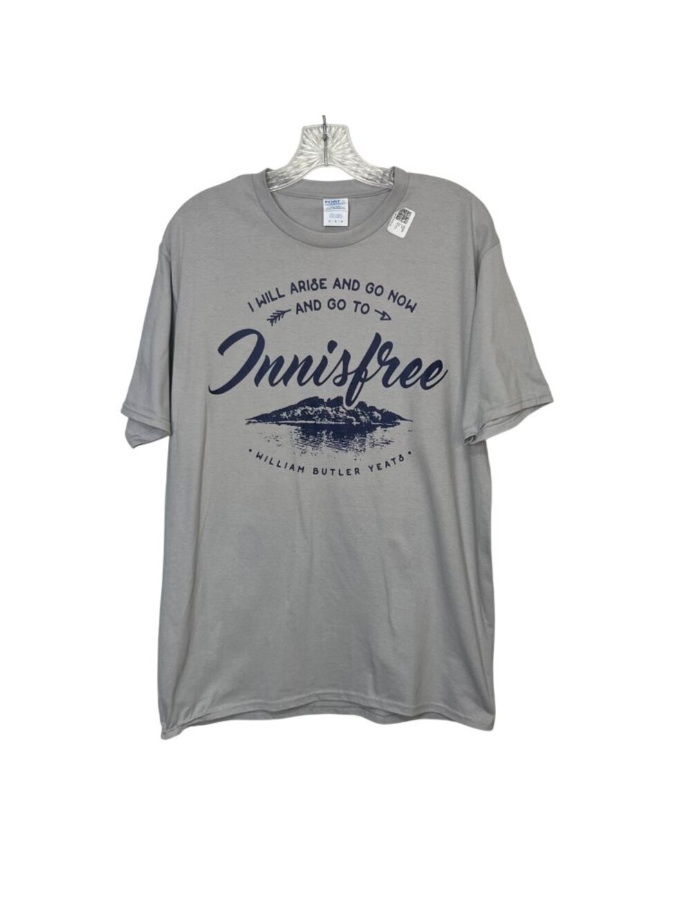 Port & Company Tshirt I Will Arise And Go Now Mens Medium Gray Summer